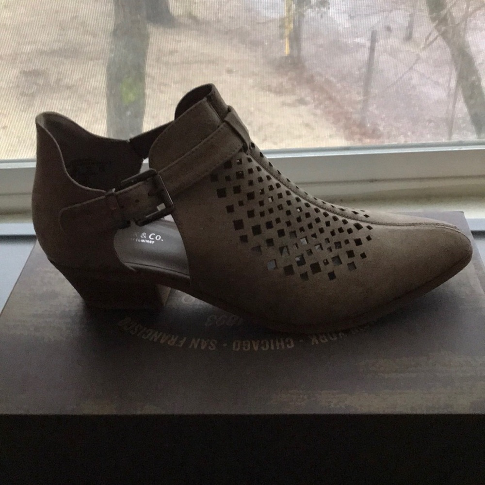 Tan cut out booties with strap never worn